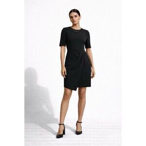 Lulus Black Sheath Dress S Asymmetrical Faux Wrap Hem Career Cocktail Minimalist